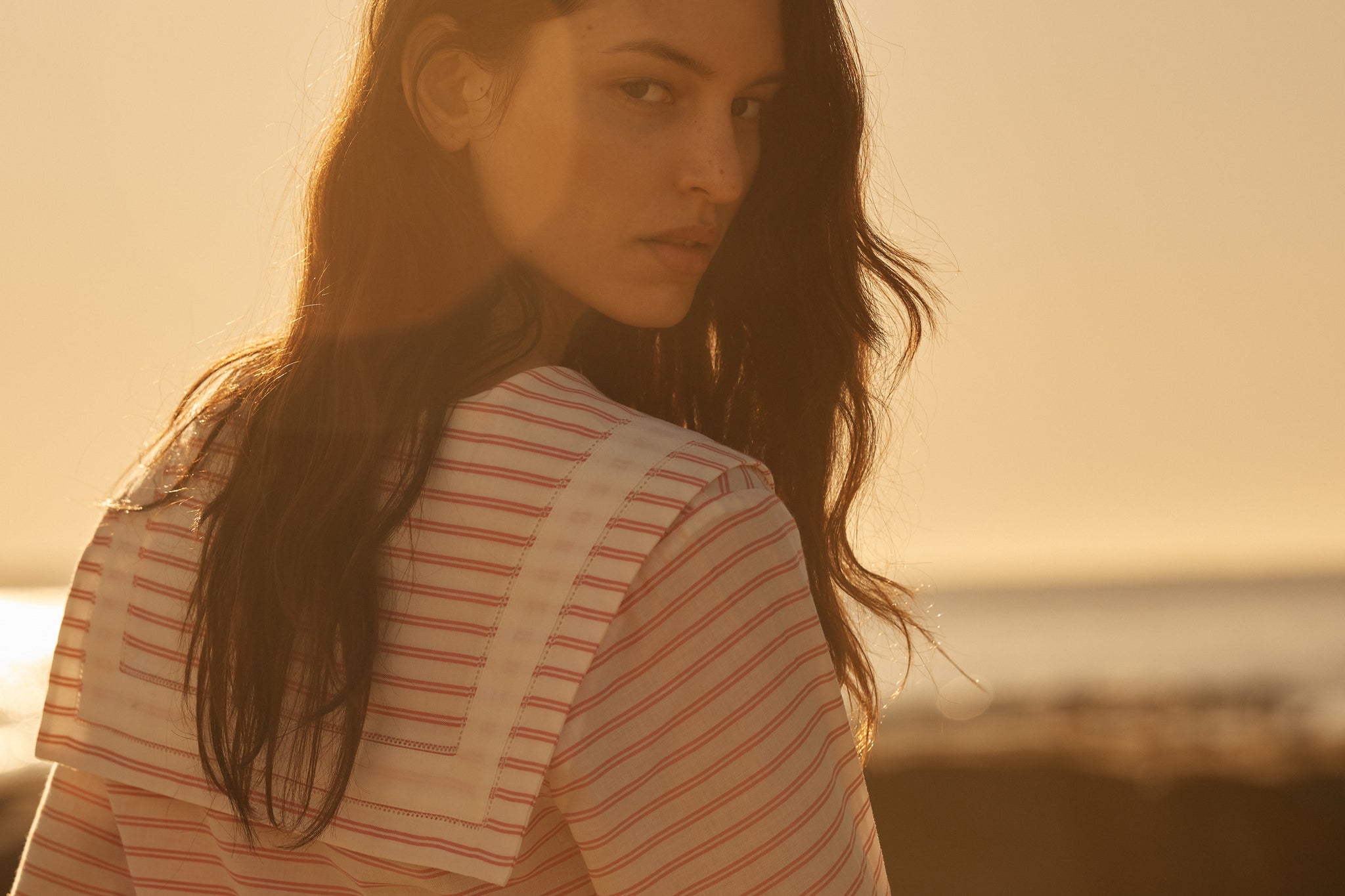 ANDROS TOP IN PEACH STRIPE