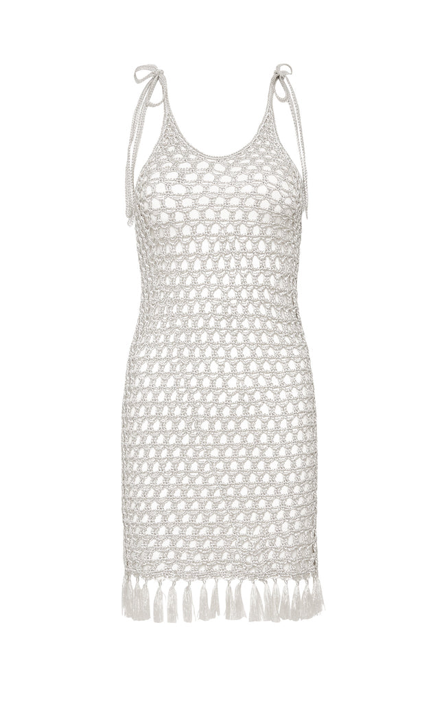 Crochet Mini Dress in Silver Marysia