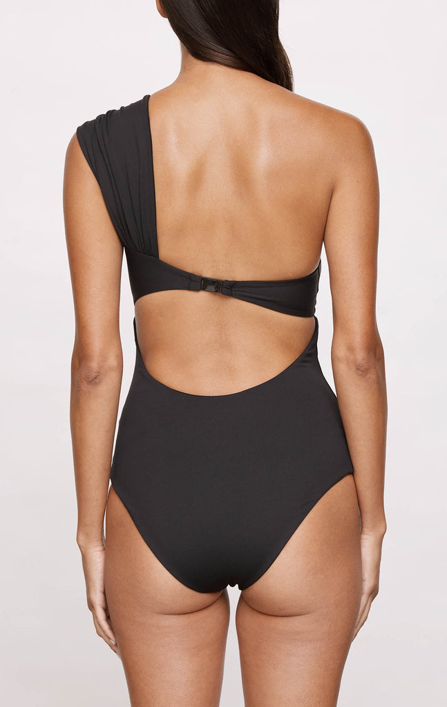 Seafolly, Cut Out One Shoulder Swimsuit Black