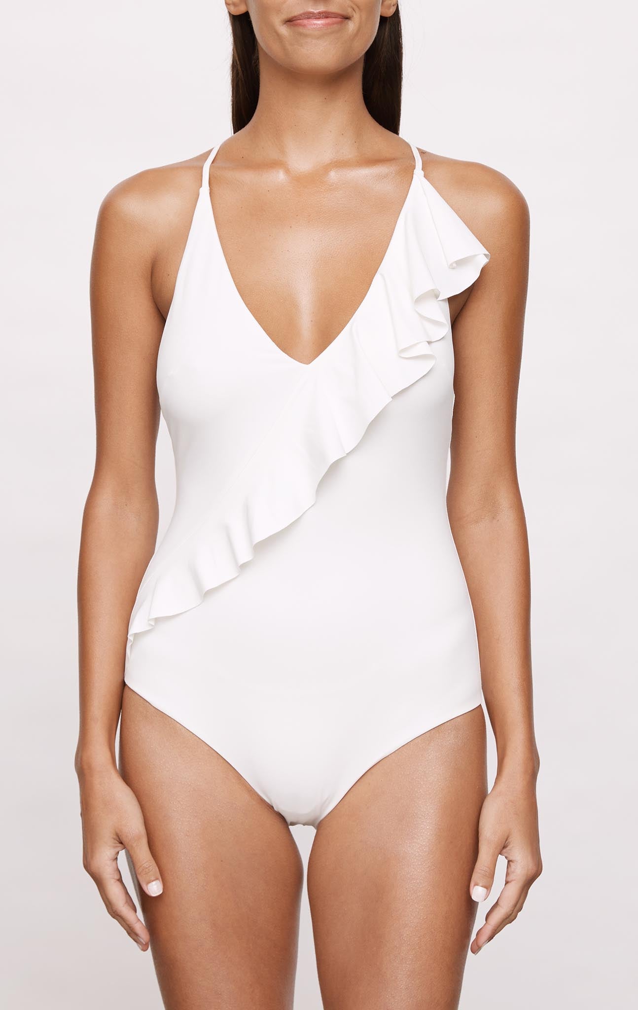 MARYSIA Palisades Ruffle Maillot in Coconut