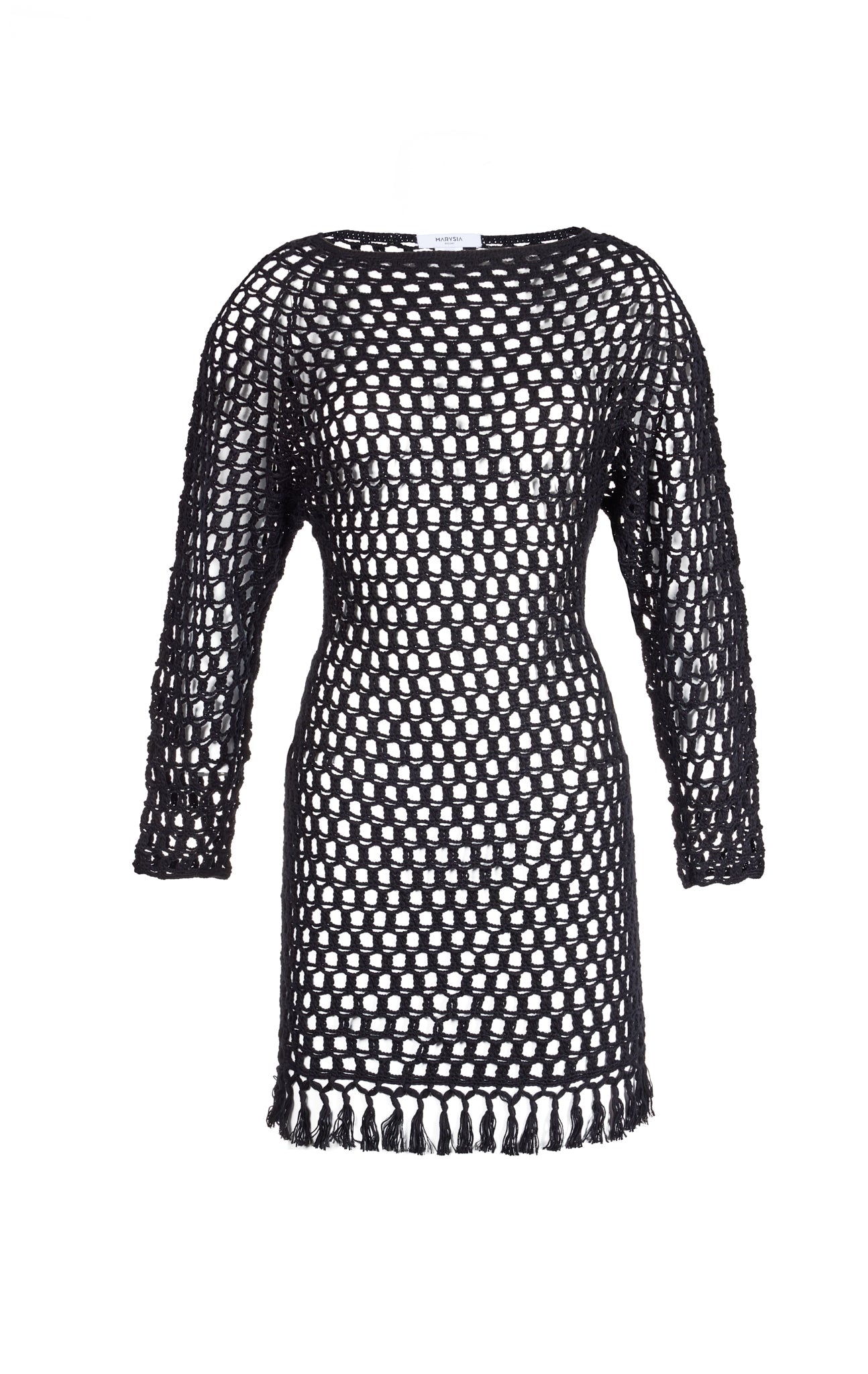 Marysia | Crochet Full Sleeve Dress in Natural | Swim and Resortwear