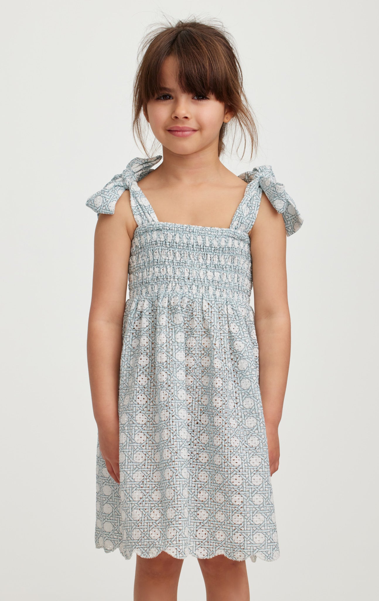 Bumby Smocked Babydoll Dress in Morning Cane Print MARYSIA