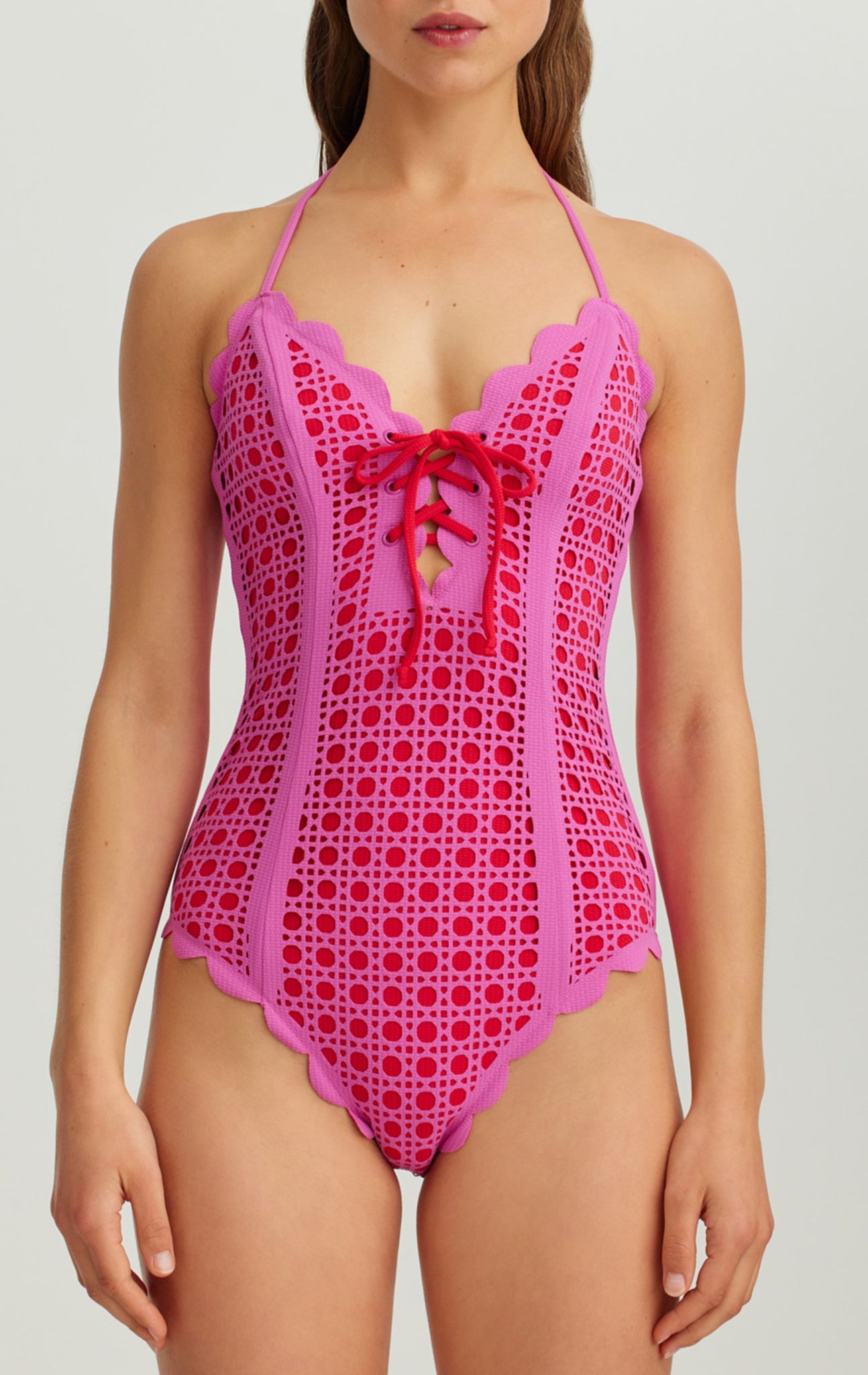 Long Torso Broadway Tie Maillot in Orchid Cane MARYSIA