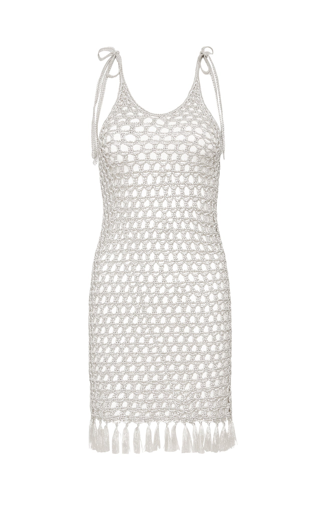 marysia Crochet Mini Dress in Silver