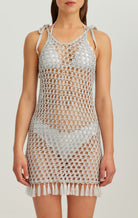 marysia Crochet Mini Dress in Silver