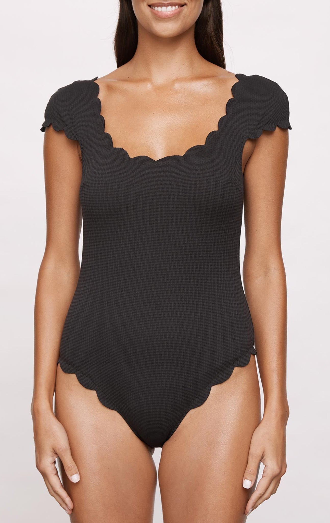 Scalloped Mexico Maillot in Black/Indigo MARYSIA