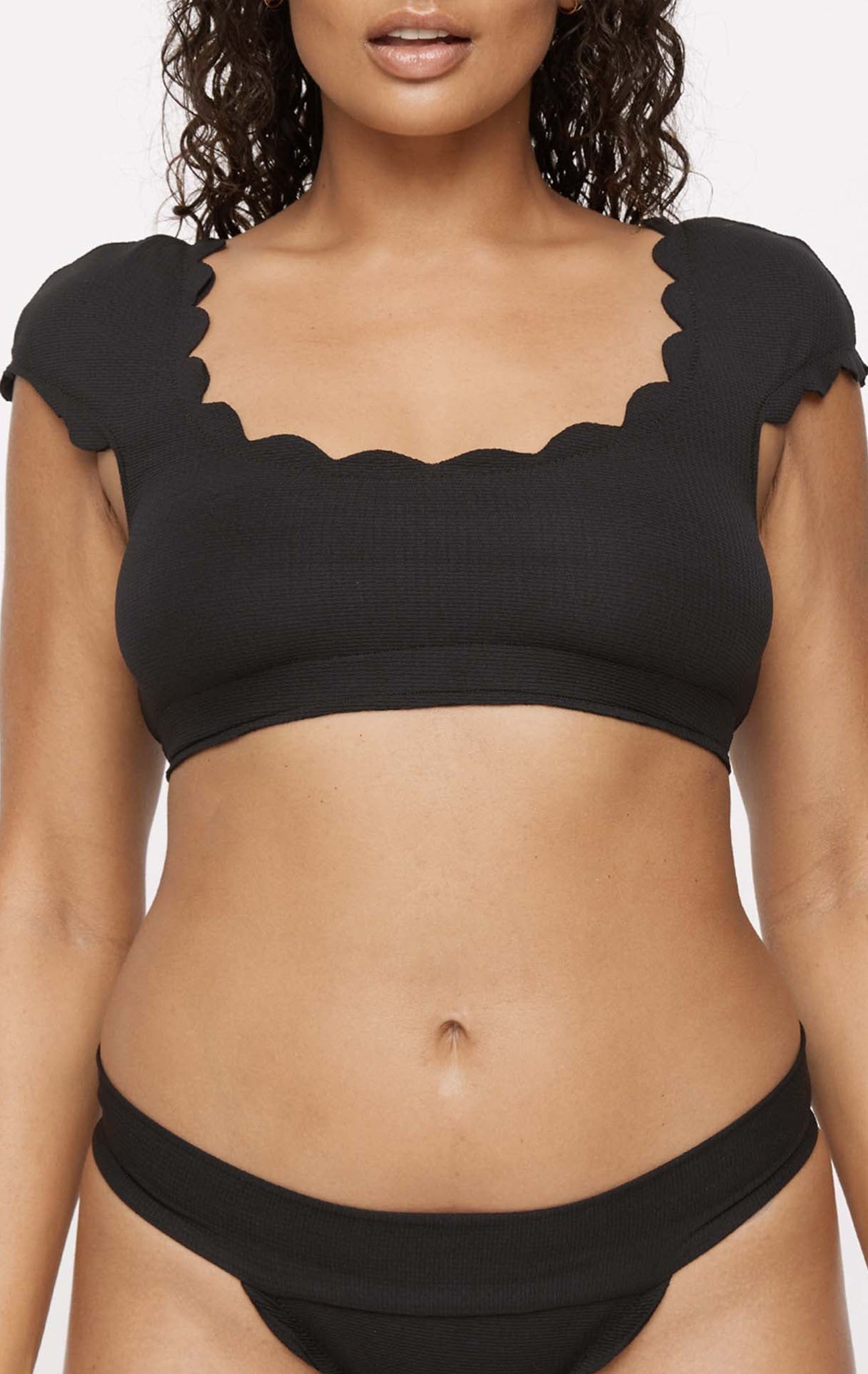 Scalloped Mexico Top in Black/Indigo MARYSIA