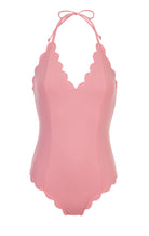 MARYSIA Broadway halter neck reversible scalloped Maillot in pink and blue