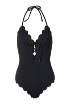 MARYSIA Broadway halter neck reversible scalloped lace-up maillot in black