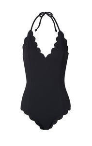 MARYSIA Broadway halter neck scalloped Maillot in Black