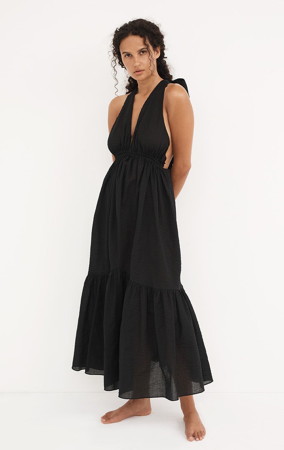 MARYSIA Backless Seashell Long Dress in Black