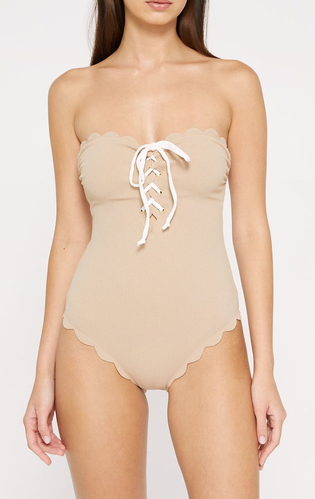 MARYSIA Chesapeake Tie Maillot in Tan/ Crystalline