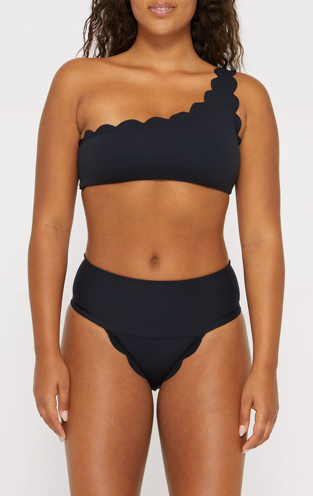 Salma One-Shoulder Strappy Bikini Top in black