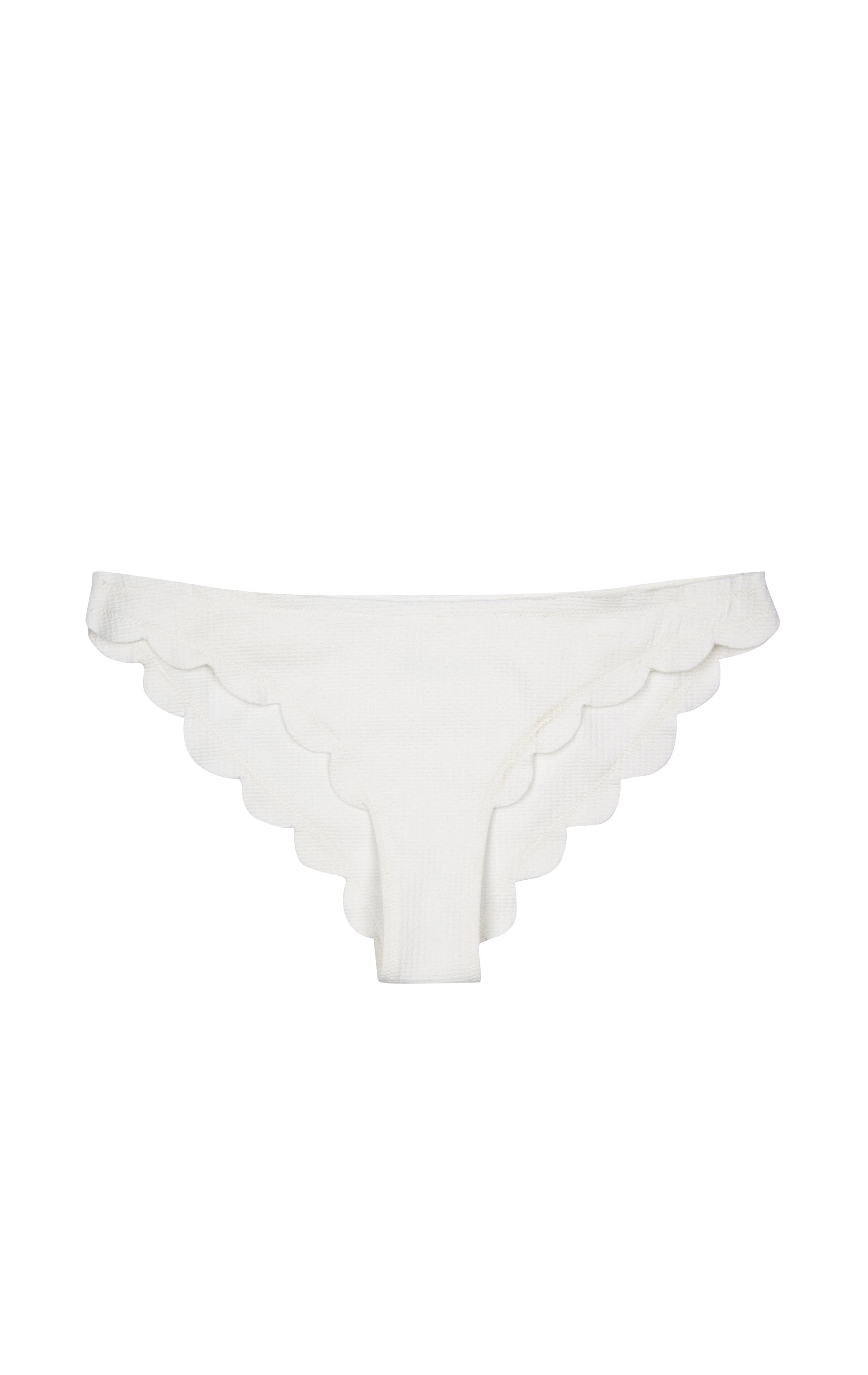 A bikini brief with moderate coverage with scalloped edges