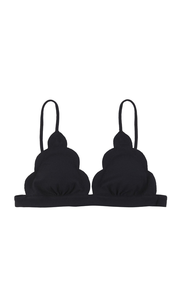 Marysia Women's Santa Clara Bikini Top in Black, Stretch String Triangle  w/ Added Support Scalloped Bikini Tops, Size XS