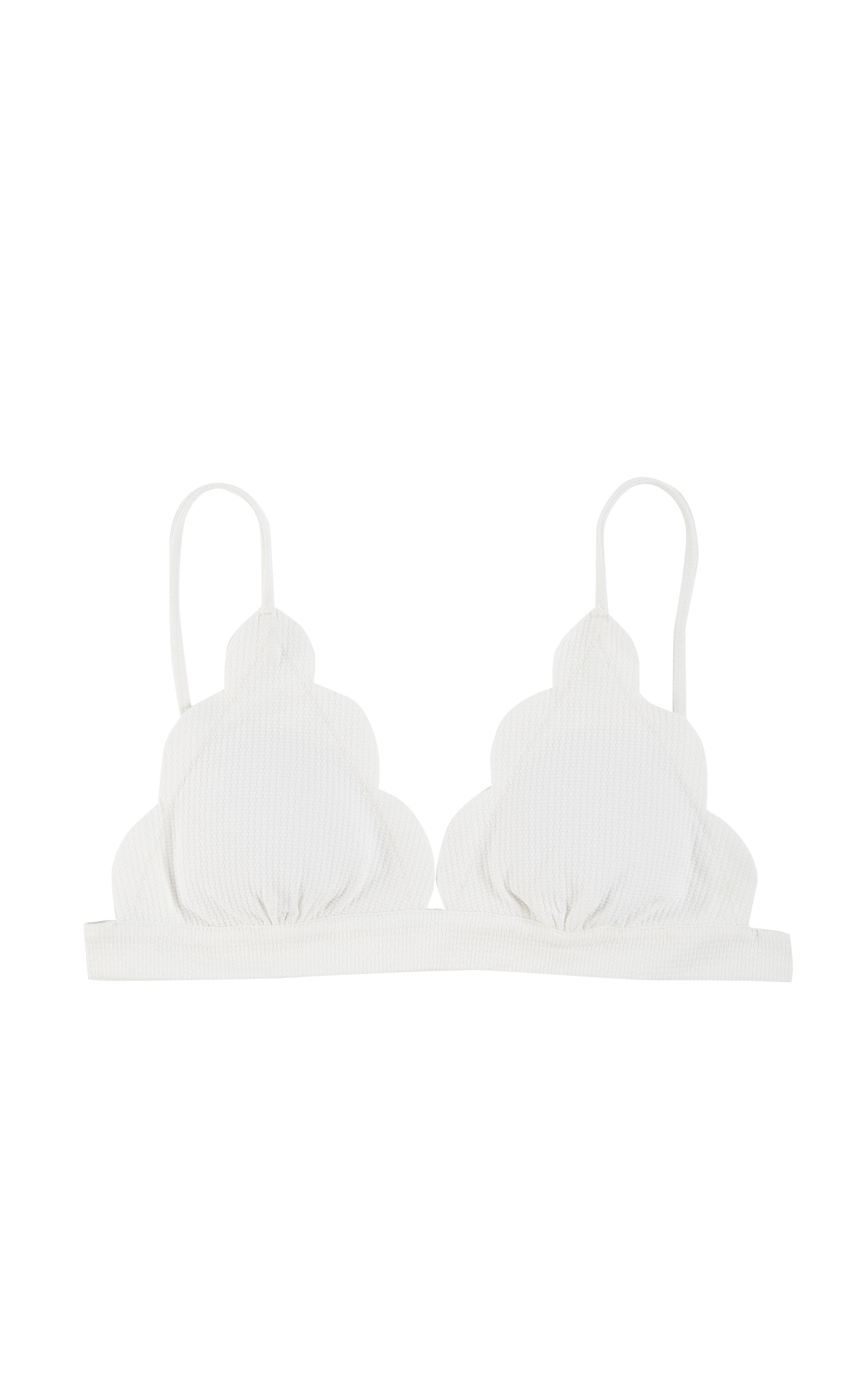 A Marysia triangle one piece trimmed by our signature scallops in coconut