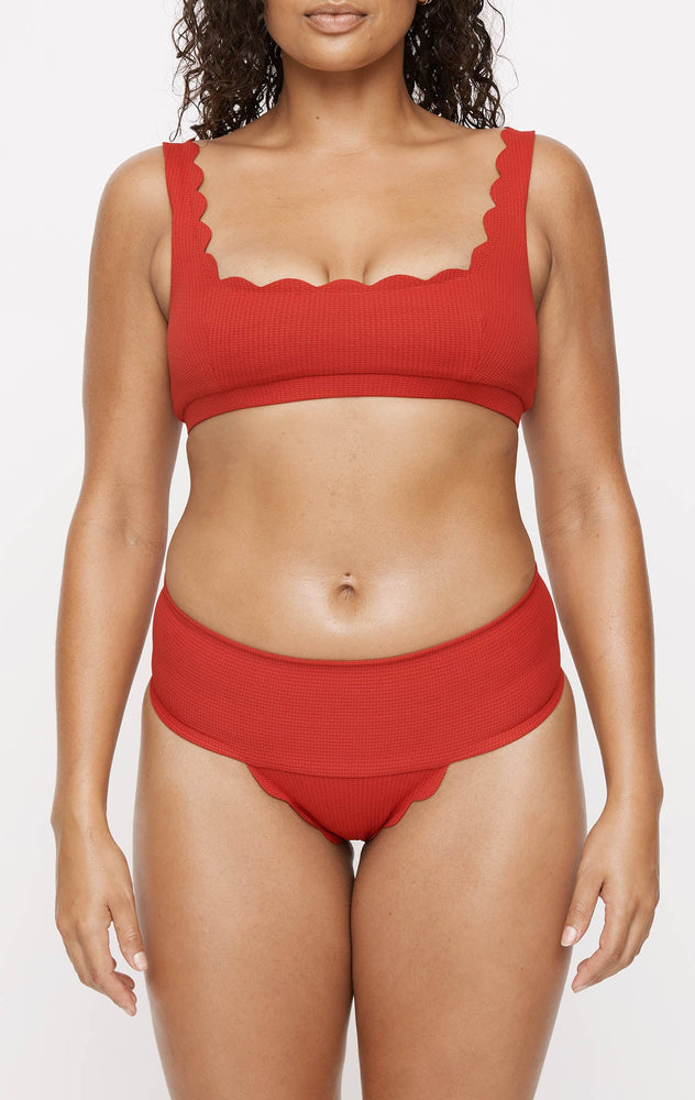 Marysia Women's Santa Clara Bikini Top in Coconut, Stretch String Triangle  Added Support Scalloped Bikini Tops, Size XS