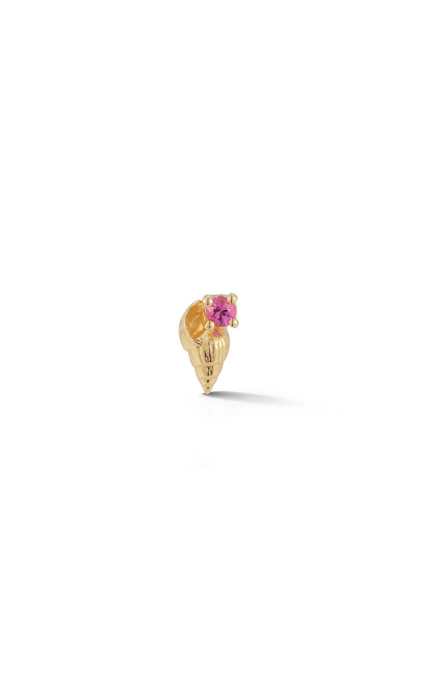RENNA JEWELS 14K Gold Shell Stud Earring with Pink Sapphire