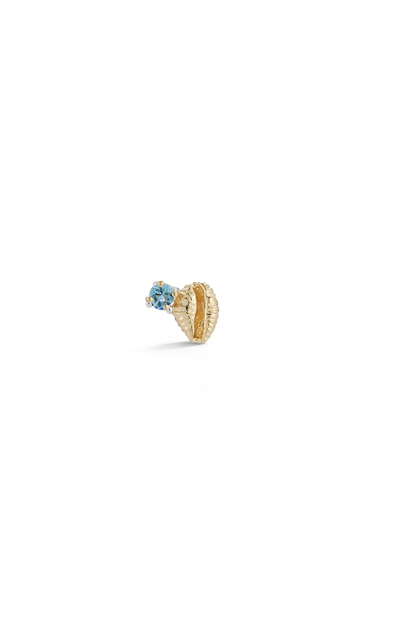 RENNA JEWELS 14K Gold Shell Stud Earring with Aquamarine Stone