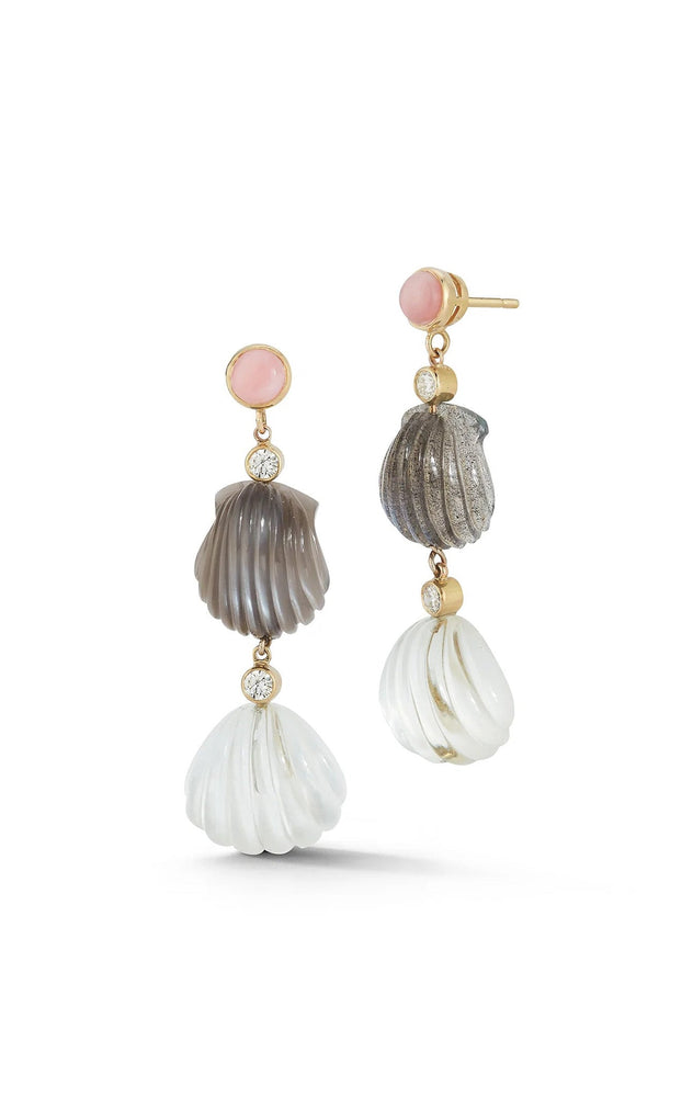 RENNA JEWELS Dream Shell Earrings - Pink Opal, Labradorite and Rock Crystal
